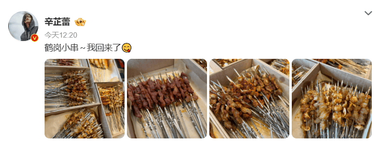 辛芷蕾回老家鹤岗狂炫烧烤小串，满桌硬货滋滋冒油，网友：隔着屏幕流口水